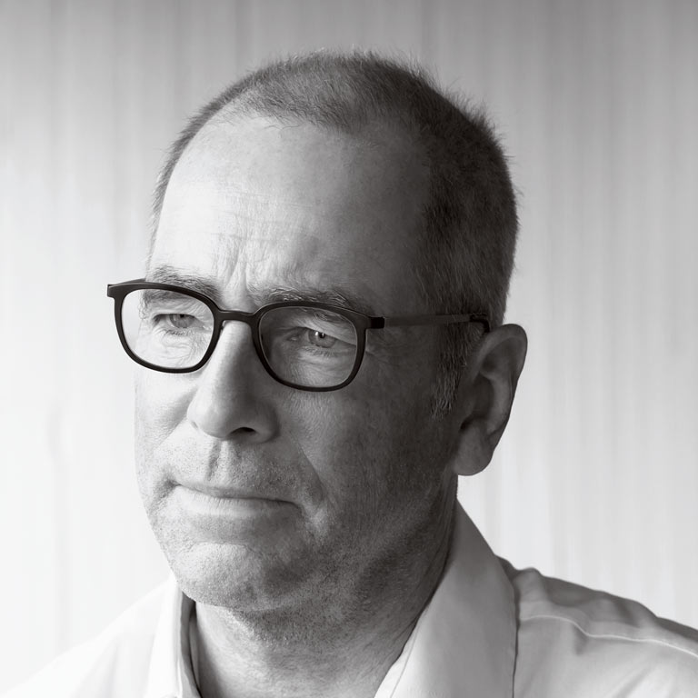A black and white portrait of Chris Bardt. 