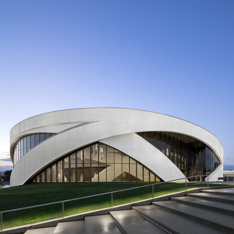 A building against a clear blue sky. 