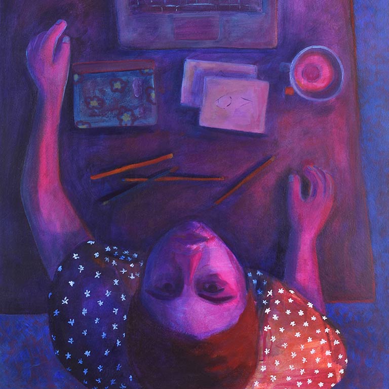 A purple painting of a girl