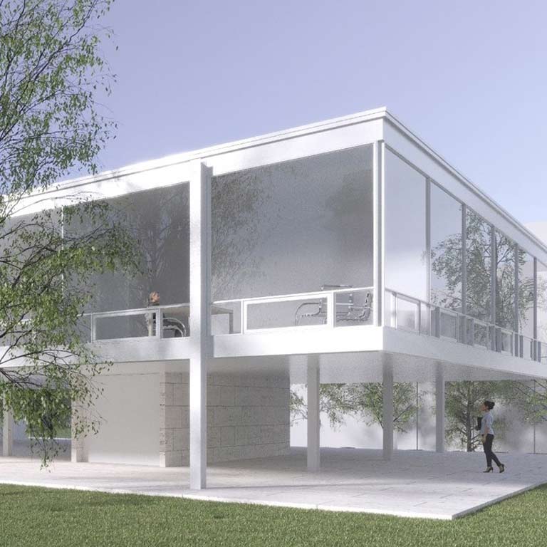 A mockup of a white minimalist building.