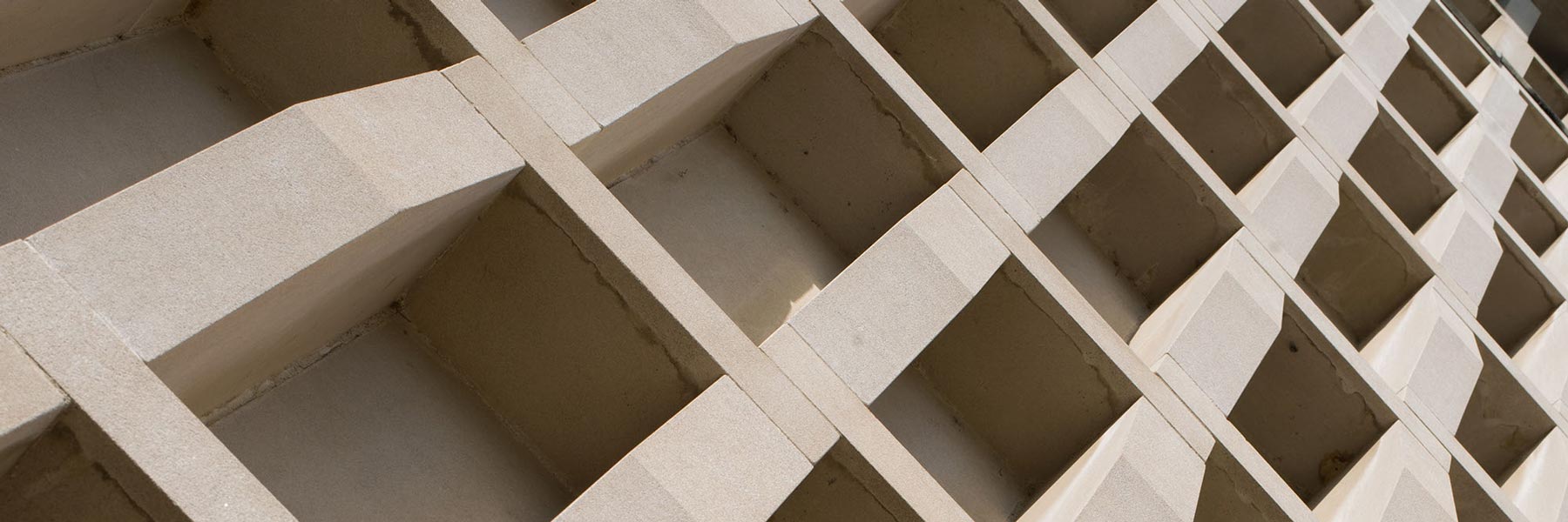 Up-close facade of a building.